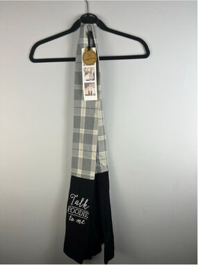 NWT Demdaco Kitchen Boa Talk Foodie To Me Gray Plaid Kitchen Neck Towel Cotton